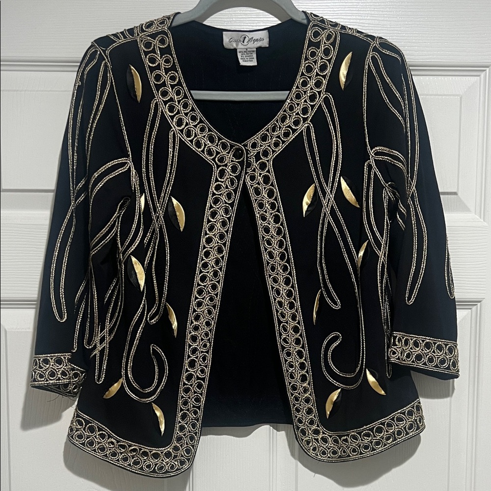 Once Again Black Cardigan with Gold Accents